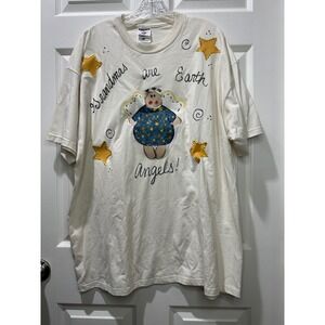 Vintage 90s Jerzees USA 2X Handpainted Tee Grandmas Are Earth Angels Nostalgia